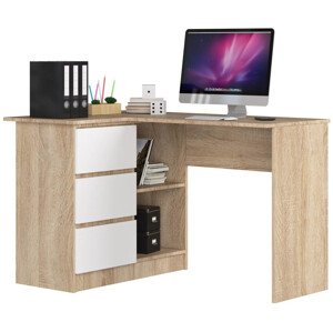 Sarok íróasztal - Akord Furniture - 124 cm - sonoma tölgy / fehér (bal)