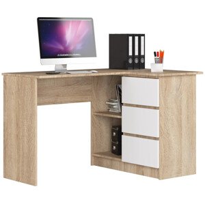 Sarok íróasztal - Akord Furniture - 124 cm - sonoma tölgy / fehér