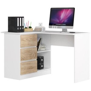 Sarok íróasztal - Akord Furniture - 124 cm - fehér / sonoma tölgy (bal)