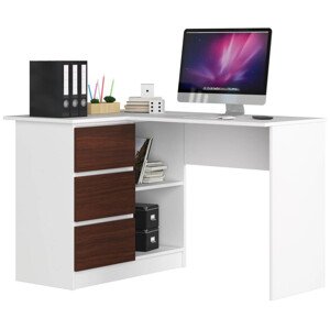 Sarok íróasztal - Akord Furniture - 124 cm - fehér / wenge (bal)