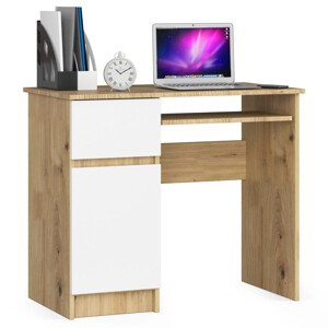 Íróasztal - Akord Furniture - 90 cm - arany tölgy / fehér (bal)