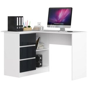 Sarok íróasztal - Akord Furniture - 124 cm - fehér / magasfényű grafit (bal)