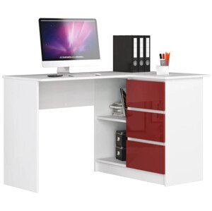 Sarok íróasztal - Akord Furniture - 124 cm - fehér / magasfényű bordó