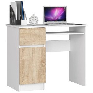 Íróasztal - Akord Furniture - 90 cm - fehér / sonoma tölgy (bal)