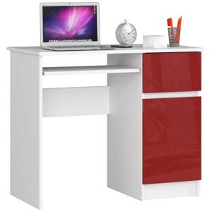 Íróasztal - Akord Furniture - 90 cm - fehér / magasfényű bordó