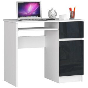 Íróasztal - Akord Furniture - 90 cm - fehér / magasfényű grafitszürke