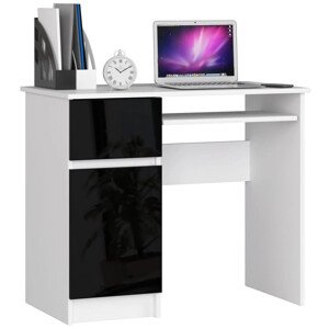 Íróasztal - Akord Furniture - 90 cm - fehér / magasfényű fekete (bal)
