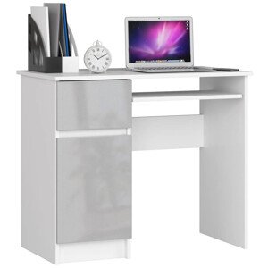 Íróasztal - Akord Furniture - 90 cm - fehér / magasfényű szürke (bal)
