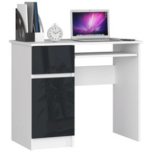 Íróasztal - Akord Furniture - 90 cm - fehér / magasfényű grafitszürke (bal)
