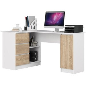 Sarok íróasztal - Akord Furniture - 155 cm - fehér / sonoma tölgy (bal)