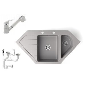 Gránit mosogató NERO Joker + kihúzható zuhanyfejes Shower csaptelep + dugókiemelő (szürke)