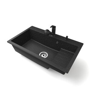 Gránit mosogatótálca NERO Boss + kihúzható Shower csaptelep + dugókiemelő (fekete)