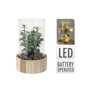 Műnövény 15 LED-el 14 x 14 x 23 cm, V1, üveg/fa