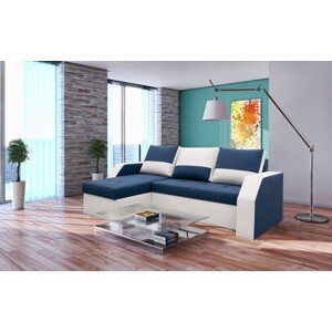 Madrid kanapé sarok, 226x145x79 cm, 2 tárolódoboz, Megfordítható, Fehér / Olajkék