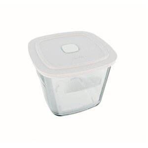Élelmiszerdoboz légmentesen záródó négyzet alakú tetővel, Marinex, 1 L, műanyag (PP) / hőálló üveg, fehér