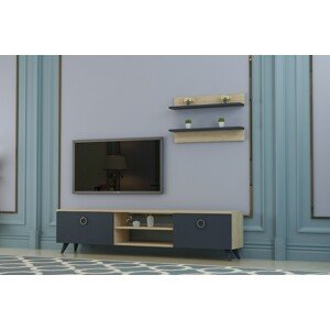 Comoda TV cu raft de perete Sante, Arnetti, 150 x 43.6 cm/50 x 15 cm, oak/antracit