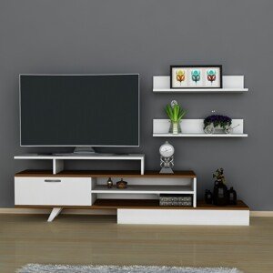 Comoda TV cu rafturi de perete Milon, Arnetti, 180 x 51.8 cm/60 x 16.3 cm, alb/walnut