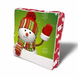 Hóember díszpárna, gömbölyű, karácsonyi, 43x43 cm, polipamut, sokszínű
