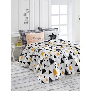 Ágynemű + dupla takaró Ilove - fekete és sárga, EnLora Home, 4 darab, pamut, fekete / sárga