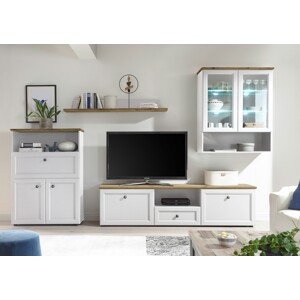 Nappali bútor, Toszkána, 1 x szép, 1 x TV-állvány, 1 x szekrény, 1 x függesztett szekrény, PAL / MDF, fehér