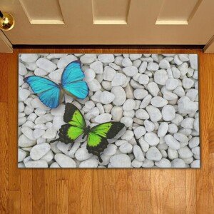 Bejárati szőnyeg Pillangó kék és zöld, Casberg, 38x58 cm, poliészter, kék / zöld