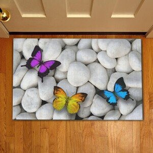 Butterflies Bejárati szőnyeg, Casberg, 38x58 cm, poliészter, lila/sárga/kék