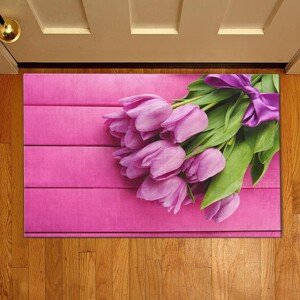 Tulipán bejárati szőnyeg, Casberg, 38x58 cm, poliészter, lila / rózsaszín