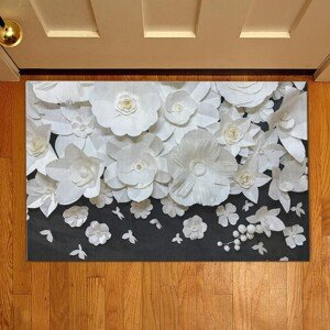 Bejárati szőnyeg Papír virágok, Casberg, 38x58 cm, poliészter, fehér
