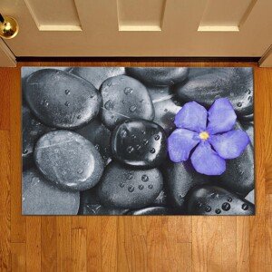 Flower on stones Bejárati szőnyeg, Casberg, 38x58 cm, poliester, szürke/lila