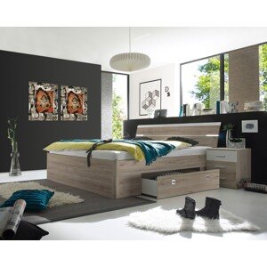 San Remo Mars ágy 2 fiókkal és LED rendszerrel, 160 x 200 cm, forgácslap, bézs