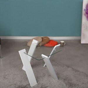 Roman Mini Dohányzóasztal, Comforty, 57x57x41 cm, csillogó fehér