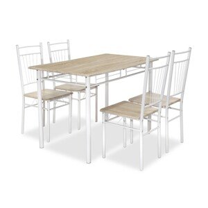 Étkező / konyhai szett Roza Pakoworld, asztal 4 székkel, 120x70x75 cm, laminált MDF / acél, natúr / fényes fehér