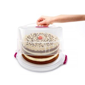 Hordozható Metaltex tortatartó, műanyag, 8-15x30 cm, fehér/rózsaszín