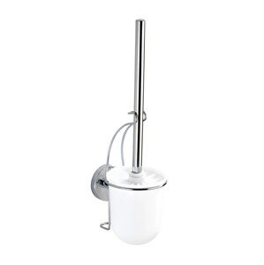 WC kefe öntapadós tartóval , Wenko, Milazzo Vacuum-Loc®, 10 x 36.5 x 12 cm, rozsdamentes acél
