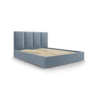 Kárpitozott ágy összecsukható matraccal és tároló dobozzal, Boróka, Mazzini Kanapé, 208x170x104 cm, bársony, kék