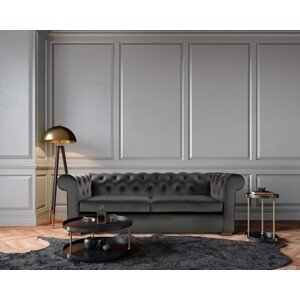 Oxford Chesterfield Kihúzható kanapé, 3 személyes 88x216x75 cm, antracitszürke