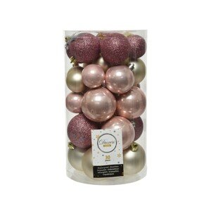 Dobozban 30 vegyes gömb Mix, Decoris, műanyag, rózsaszín / pezsgő