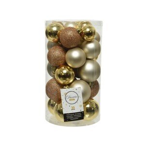 Dobozban 30 vegyes gömb Mix, Decoris, műanyag, arany / pezsgő