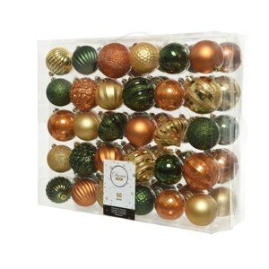 Dobozban 60 vegyes gömb Mix, Decoris, műanyag, arany / zöld