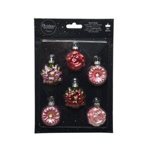 Doboz 6 válogatott gömbökkel Virágkarácsony, Díszített, üveg, sokszínű