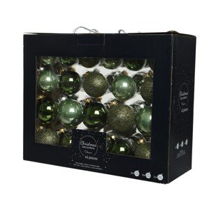 Doboz 42 válogatott gömbvel Zöld keverék, Decoris, műanyag, zöld