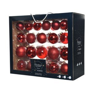 Doboz 42 válogatott gömbvel Vörös keverék, Decoris, műanyag, piros