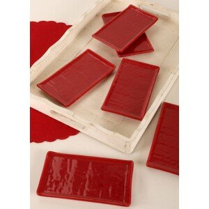 6 db-os tálcás készlet Piros természetes kő, kerámia, Ø15 cm, kerámia, piros