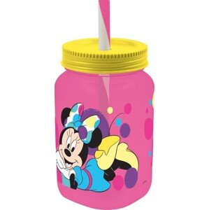 Minnie Befőttesüveg típusú pohár szívószállal, Disney, 500 ml, műanyag