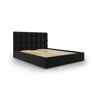 Nerin Noir Kárpitozott ágy felnyitható ágyráccsal és tárolóládával, Mazzini Sofas, 140x200 cm, bársony, fekete