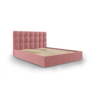 Nerin Pink Kárpitozott ágy felnyitható ágyráccsal és tárolóládával, Mazzini Sofas, 160x200 cm, bársony, rózsaszín