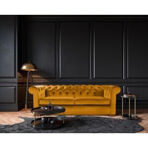 Oxford Chesterfield Kihúzható kanapé, 88x216x75 cm, 3 személyes, Mustársárga