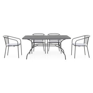 Berlin Kerti/terasz bútor szett, 4 székkel + asztal, acél, fekete/szürke