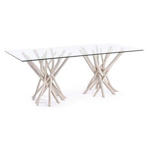 Sahel Asztal, Bizzotto, 200 x 100 x 76 cm, tíkfa ágak/edzett üveg