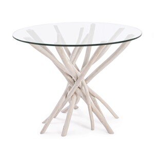 Sahel Asztal, Bizzotto, 110 x 110 x 76 cm, tíkfa lábak/edzett üveg